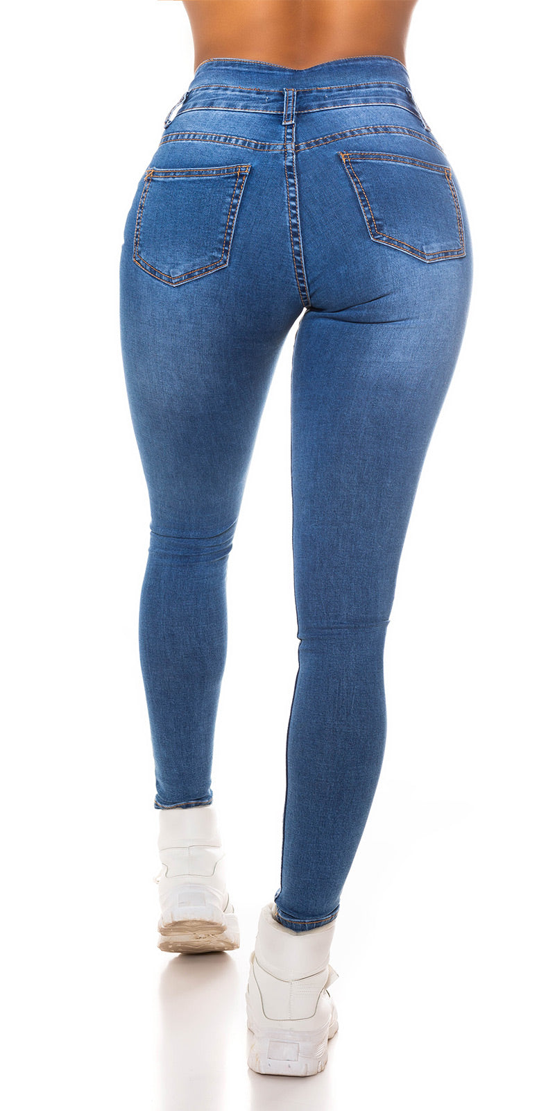 Seksowne jeansy Skinny Mega z wysokim stanem Used Look