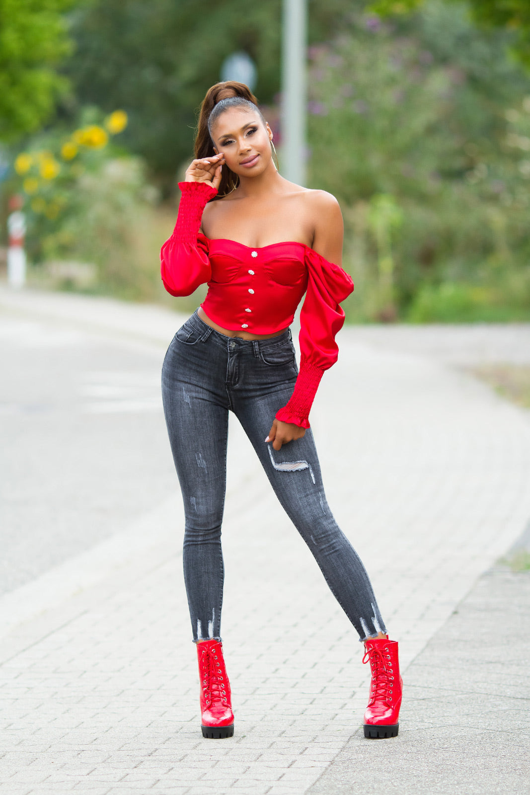 Seksowne jeansy skinny z wysokim stanem