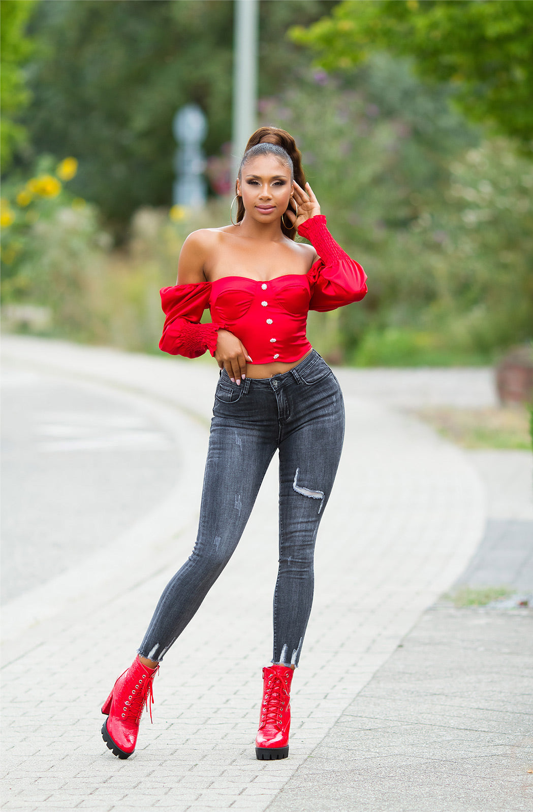 Seksowne jeansy skinny z wysokim stanem