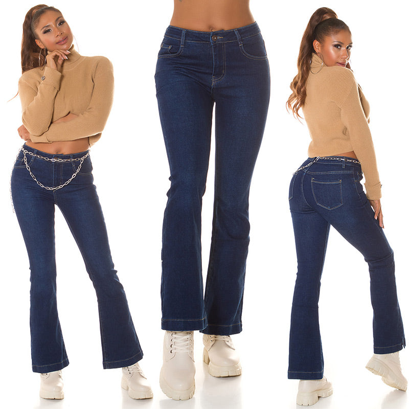 Modne jeansy z ciemnego denimu w kwiaty