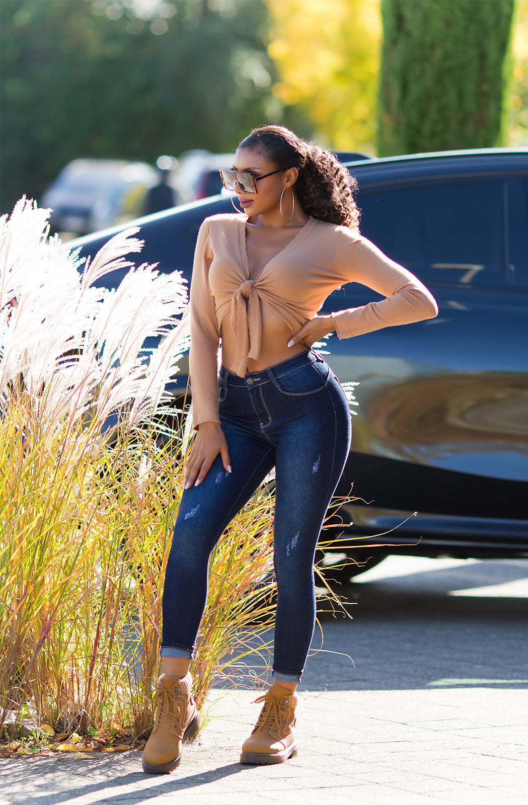 Seksowne jeansy z wysokim stanem