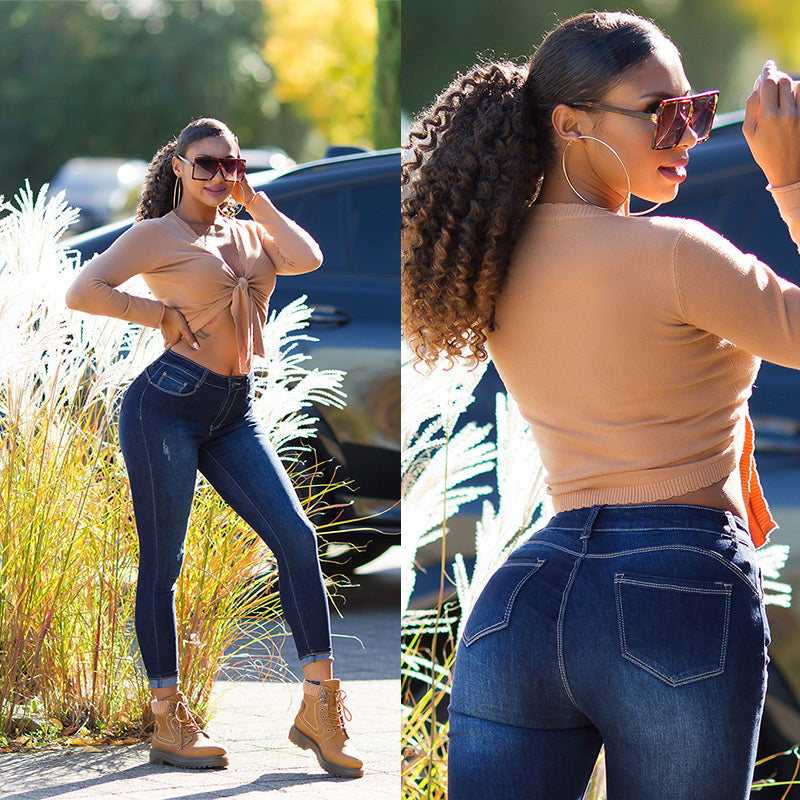 Seksowne jeansy z wysokim stanem