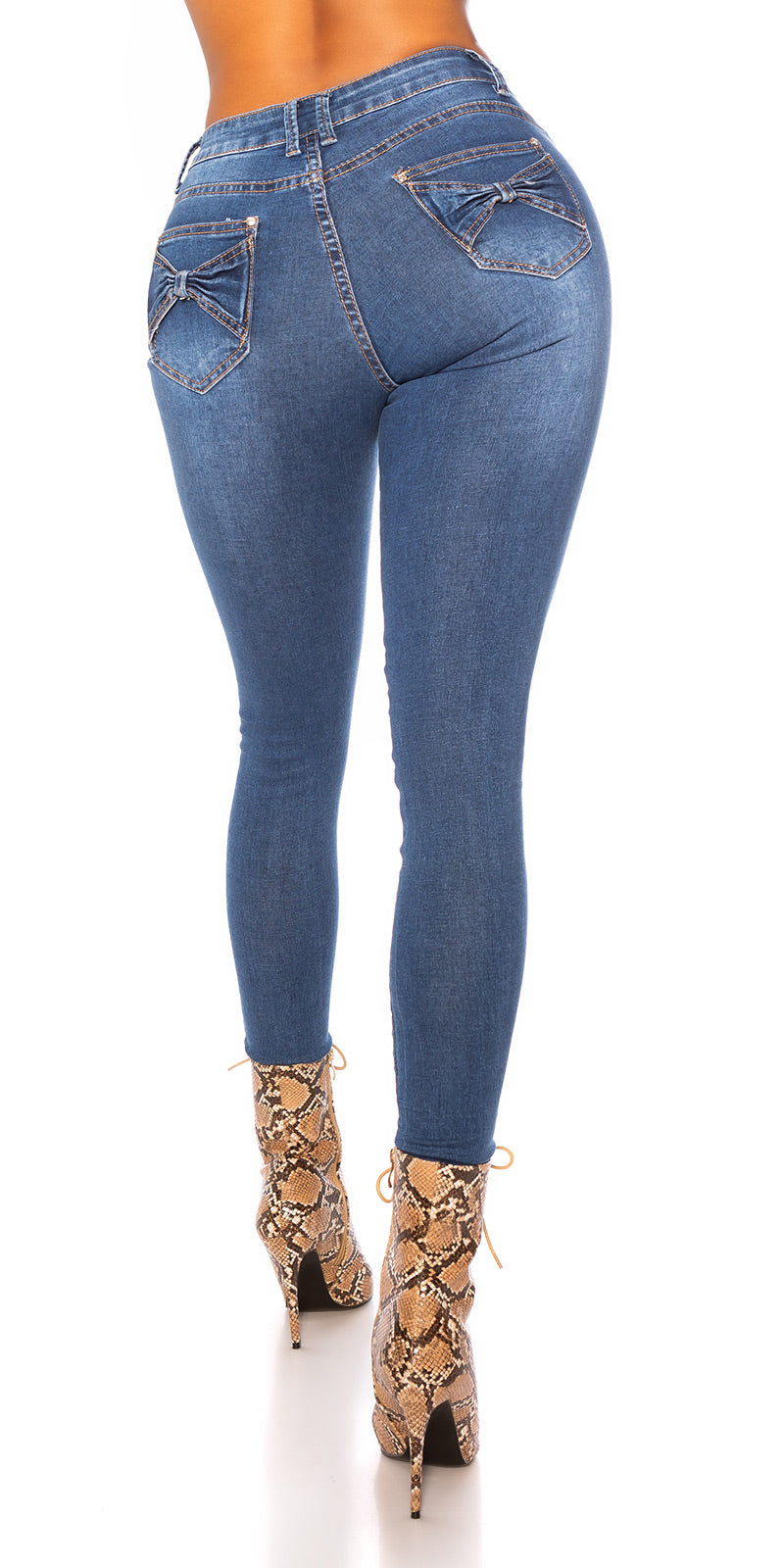 Seksowne jeansy skinny z kokardą