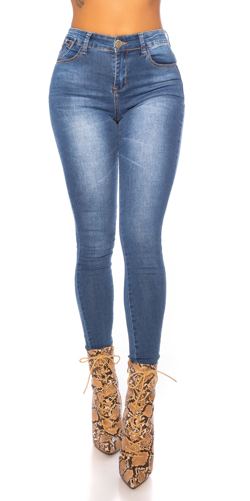 Seksowne jeansy skinny z kokardą