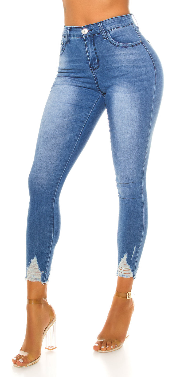 Seksowne jeansy skinny z postrzępionym dołem