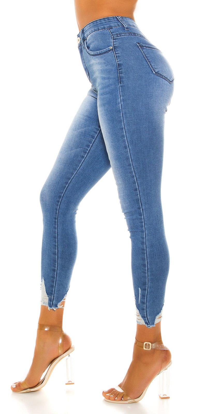 Seksowne jeansy skinny z postrzępionym dołem