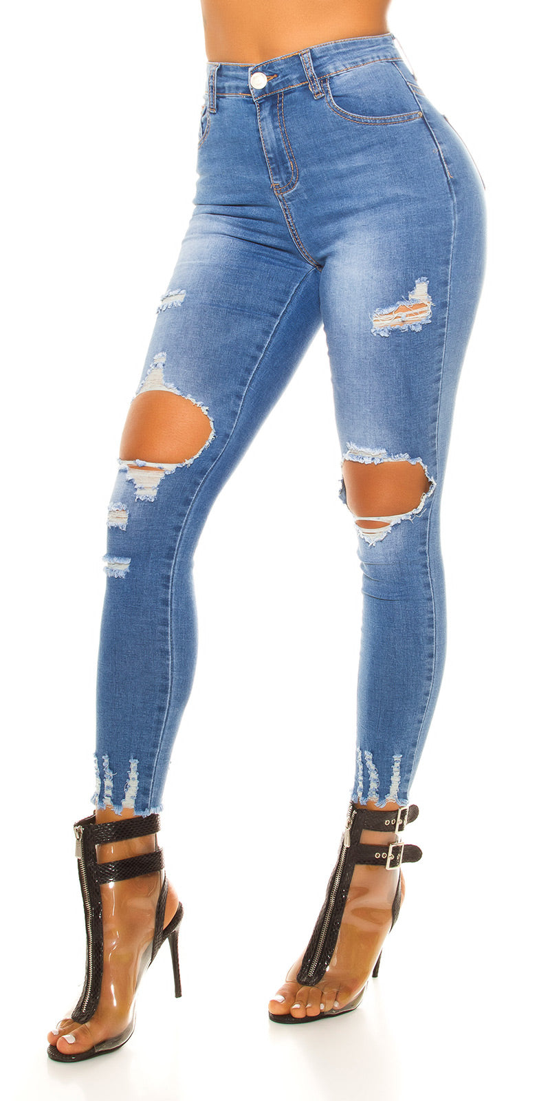 Seksowne jeansy skinny z wysokim stanem - Used Look