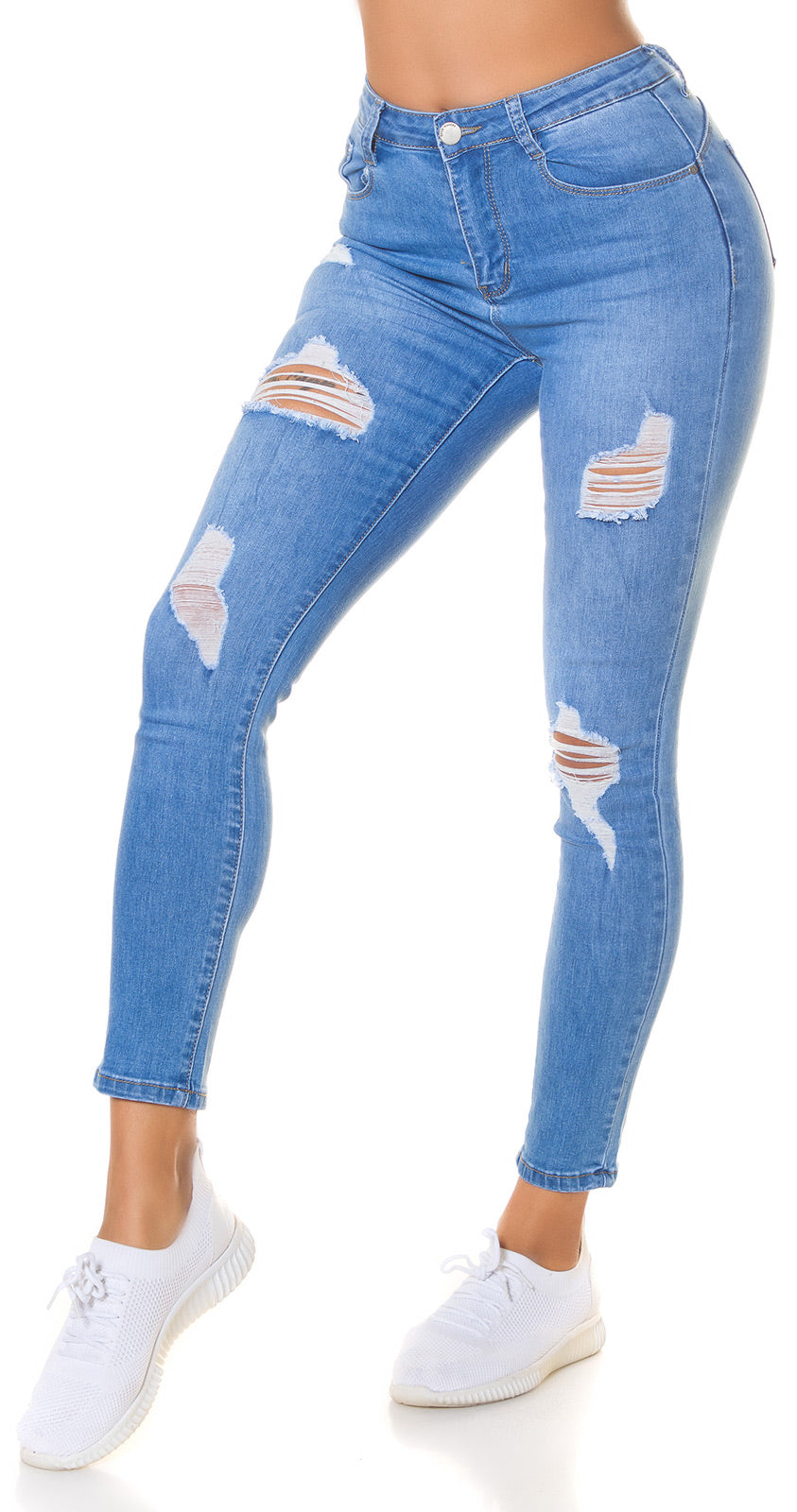 Seksowne jeansy skinny z wysokim stanem i push up - Used Look
