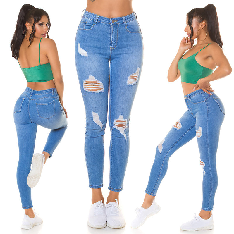 Seksowne jeansy skinny z wysokim stanem i push up - Used Look