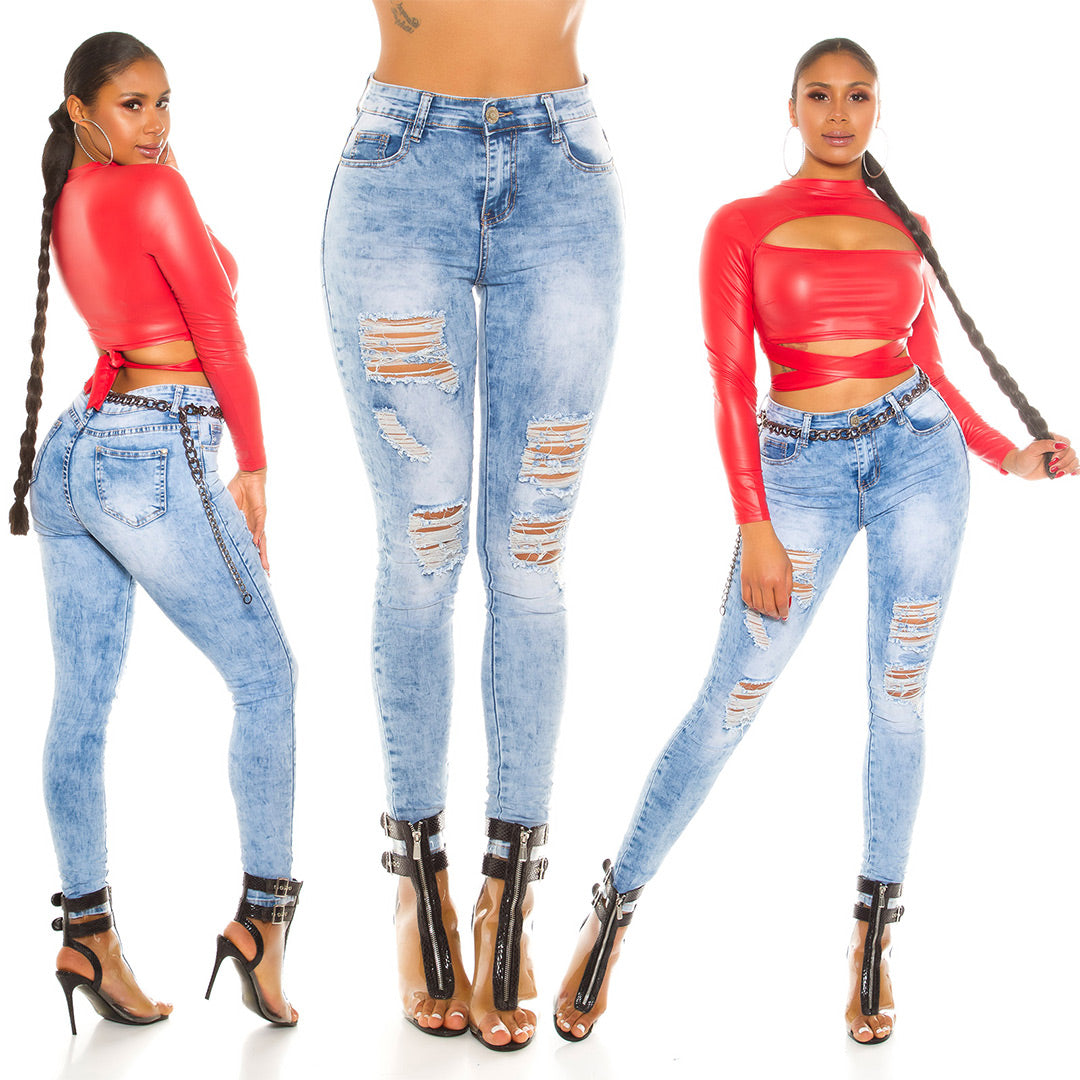 Seksowne jeansy Skinny Used Look
