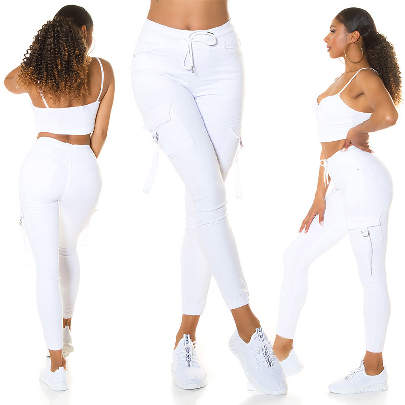 Modne jeansy cargo z wysokim stanem