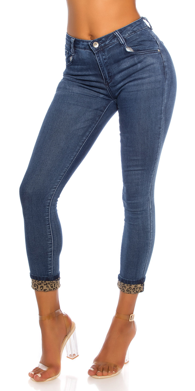 Seksowne jeansy skinny z wysokim stanem i detalami Leo