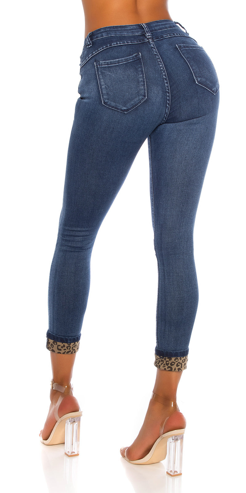 Seksowne jeansy skinny z wysokim stanem i detalami Leo