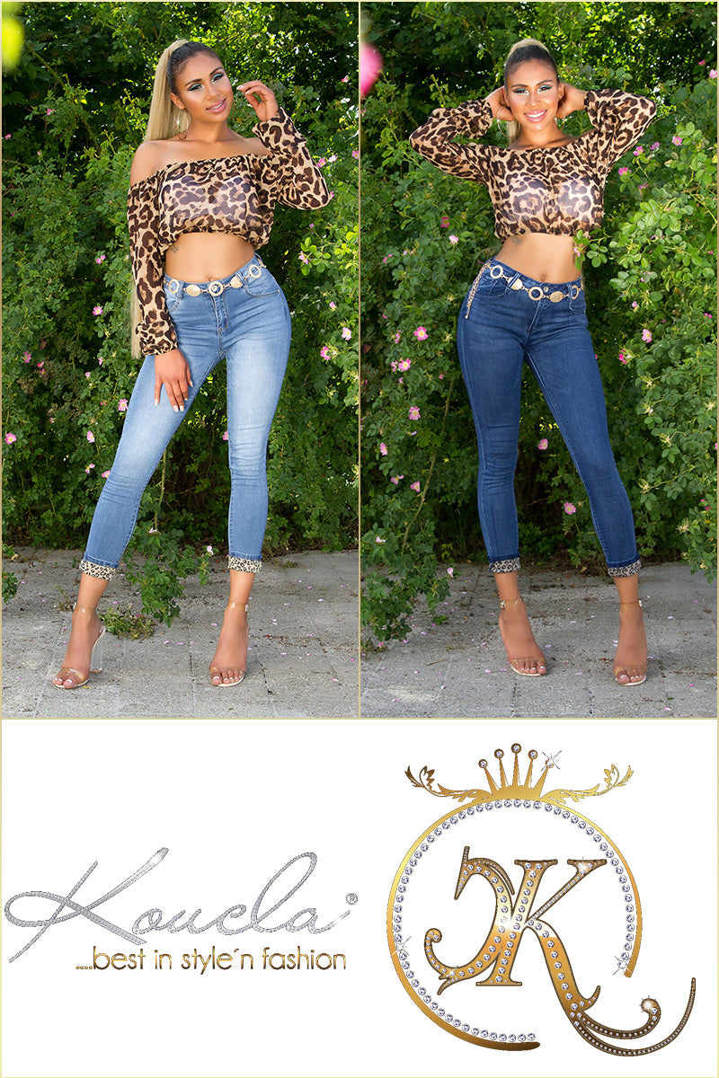 Seksowne jeansy skinny z wysokim stanem i detalami Leo