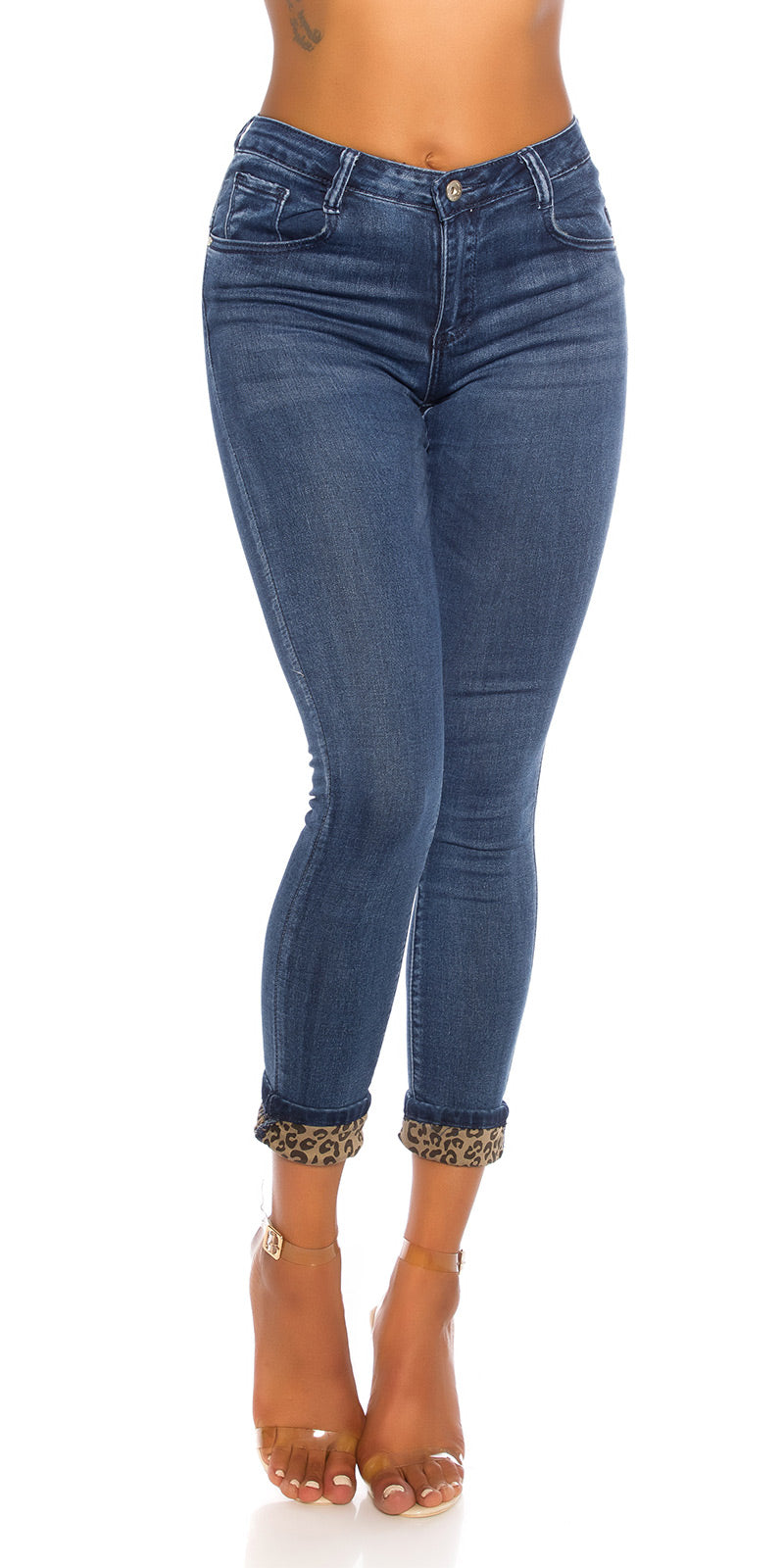 Seksowne jeansy skinny z wysokim stanem i detalami Leo