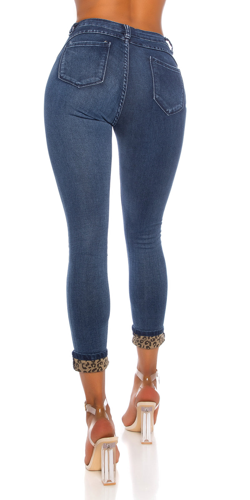 Seksowne jeansy skinny z wysokim stanem i detalami Leo