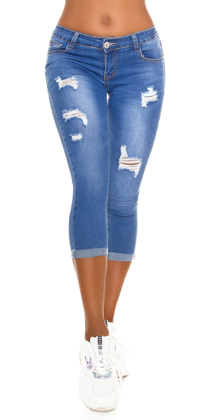 Seksowne jeansy z niską talią w stylu "used look