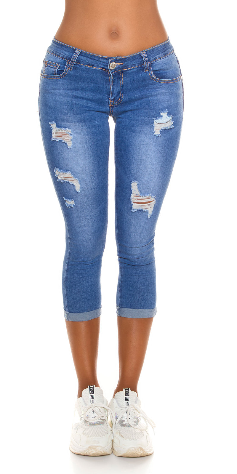 Seksowne jeansy z niską talią w stylu "used look