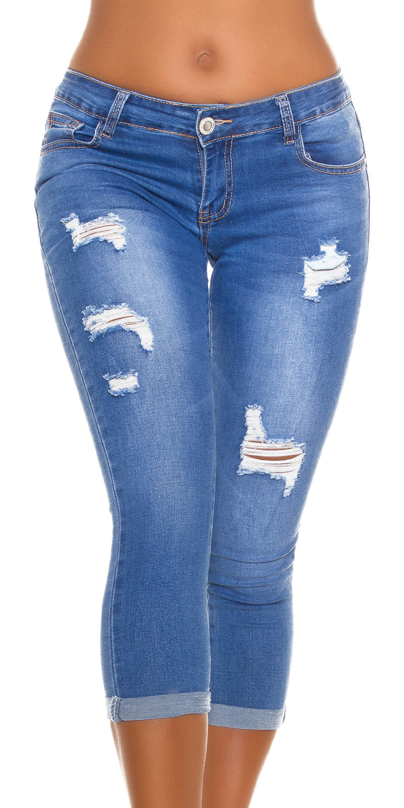 Seksowne jeansy z niską talią w stylu "used look