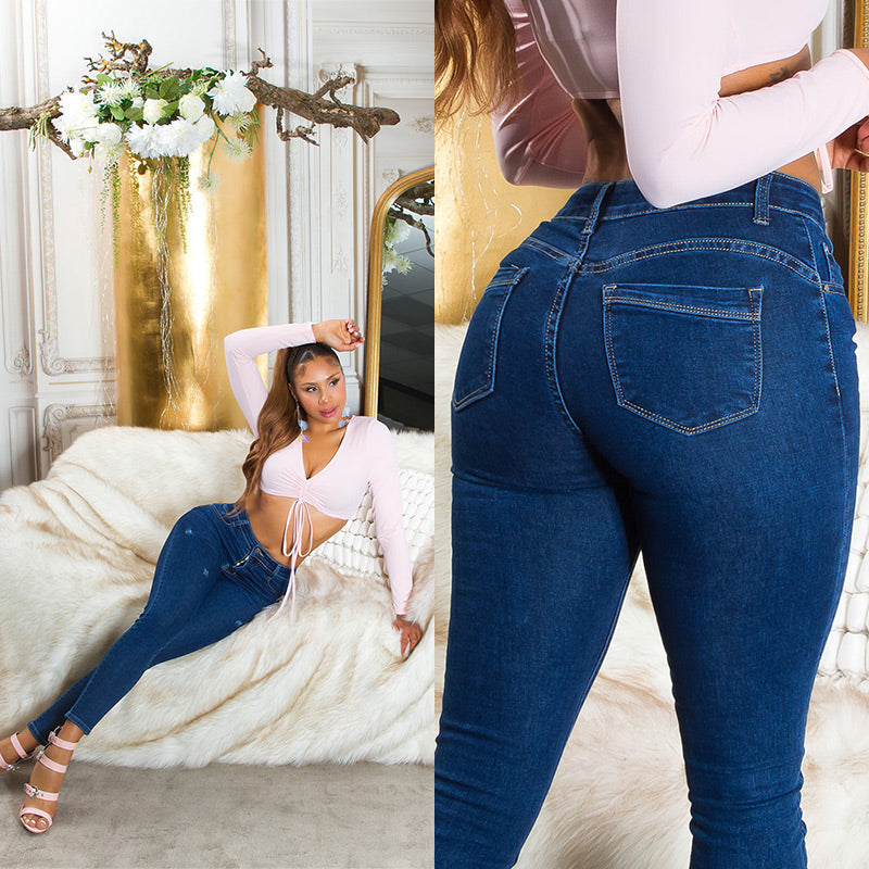 Seksowne dżinsy z wysokim stanem i push-upem Used Look