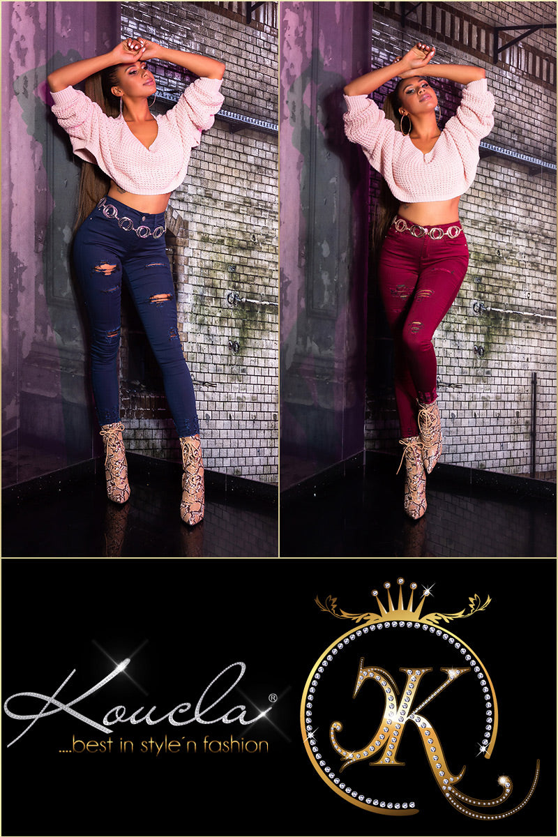 Seksowne jeansy skinny z przetarciami