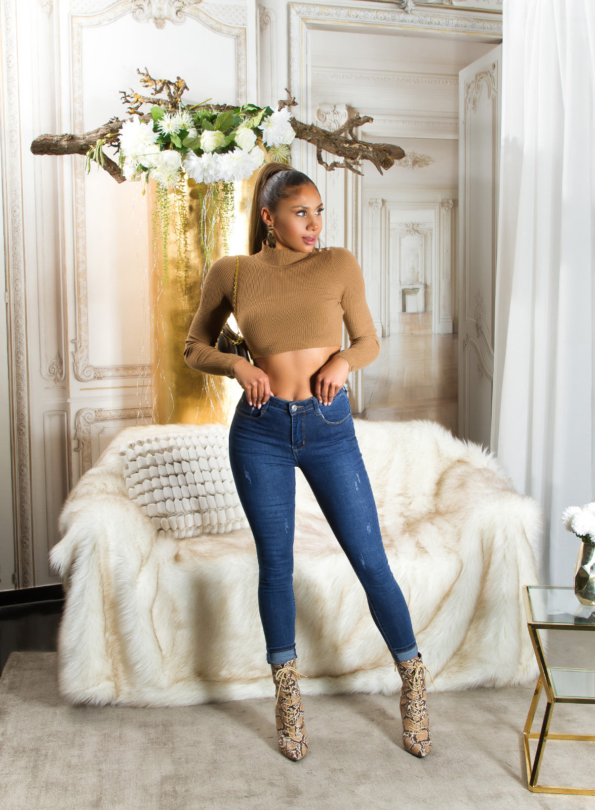Seksowne jeansy skinny z wysokim stanem "Used Look"