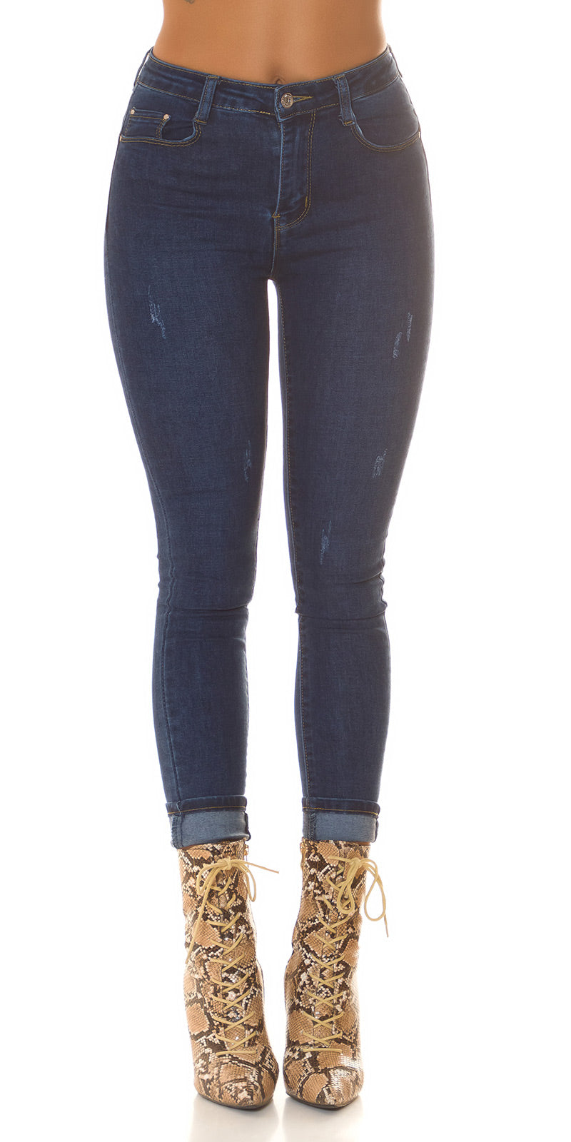 Seksowne jeansy skinny z wysokim stanem "Used Look"