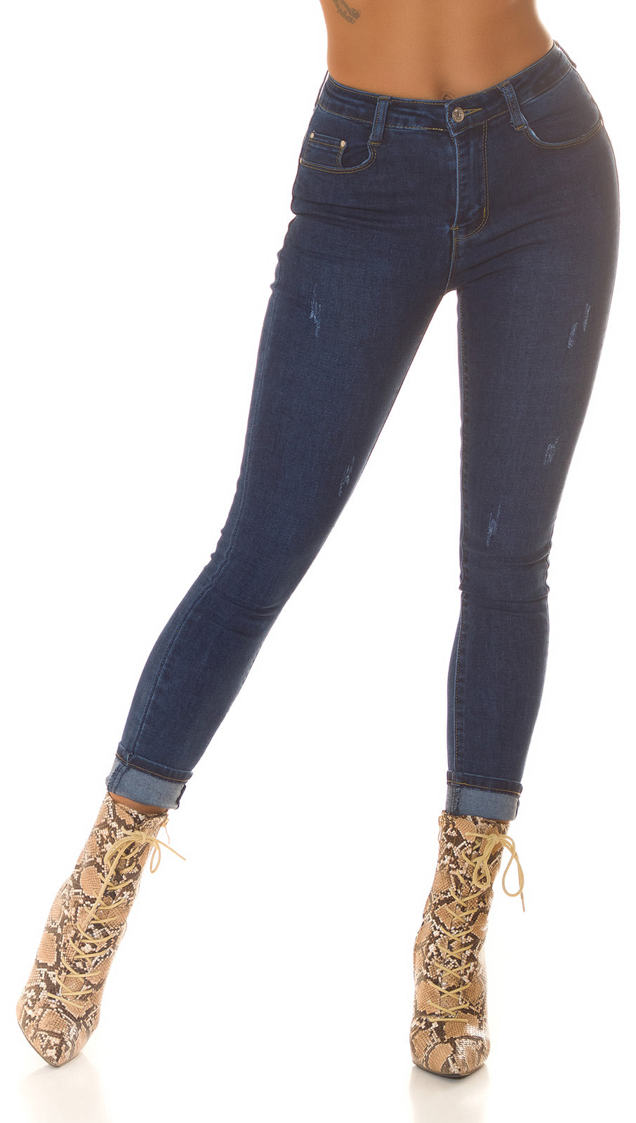 Seksowne jeansy skinny z wysokim stanem "Used Look"