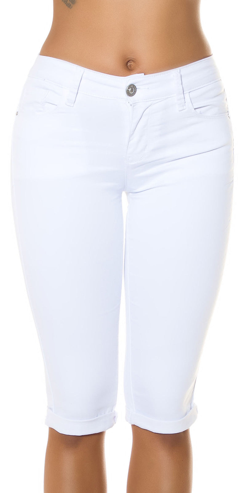 Seksowne jeansy capri do połowy talii