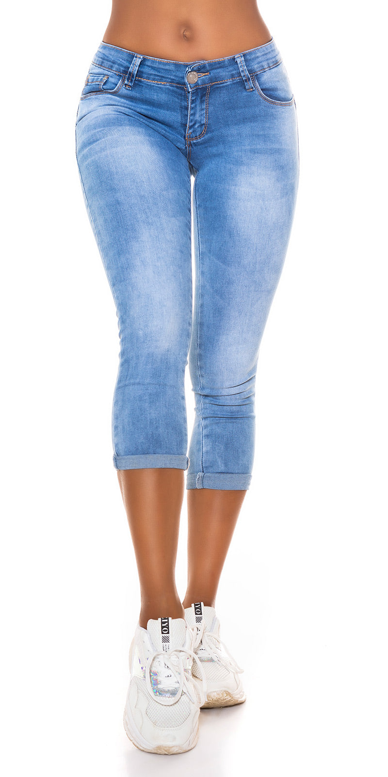 Seksowne jeansy Capri z niskim stanem i push upem