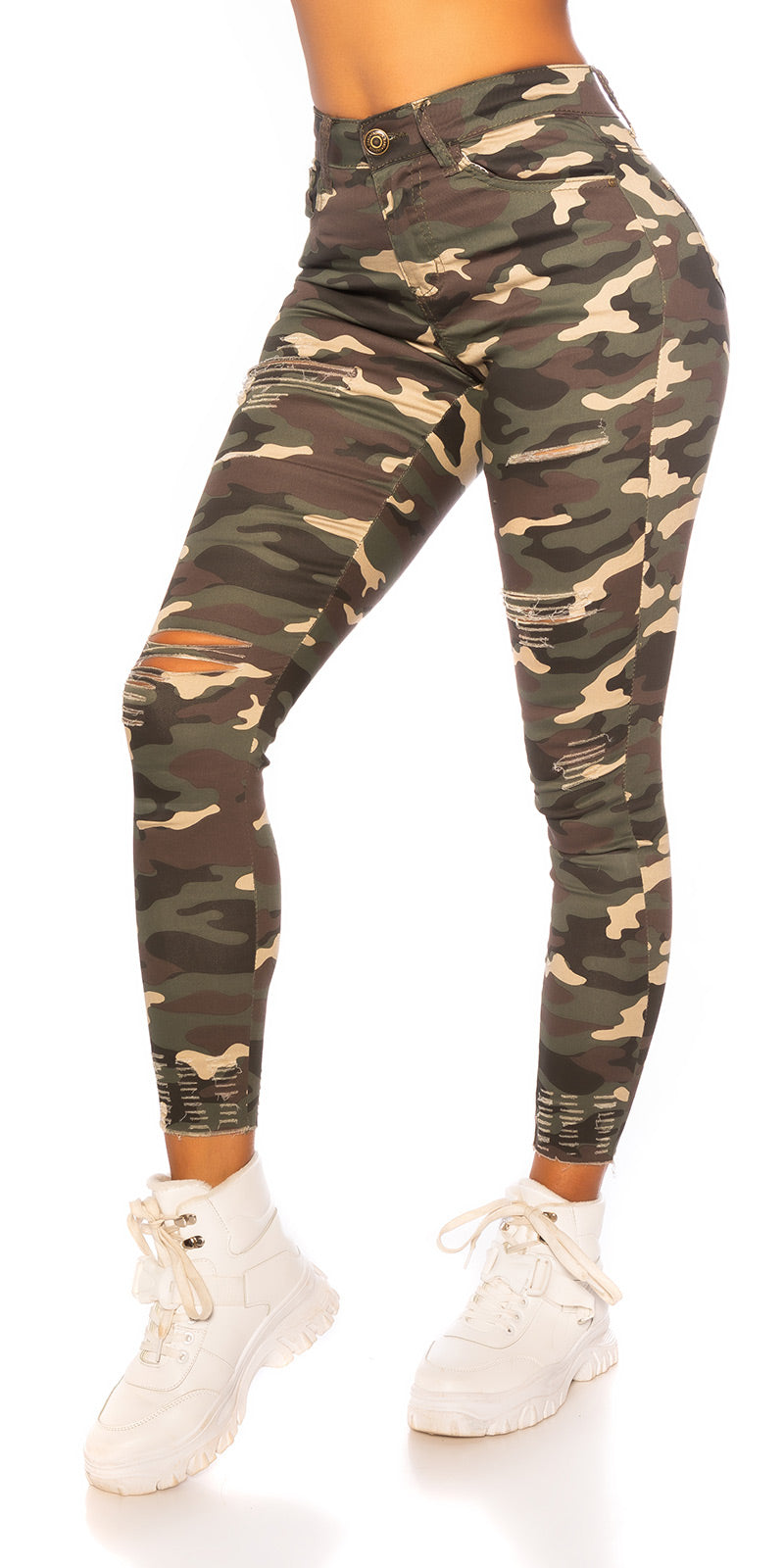 Seksowne jeansy skinny w kamuflażu