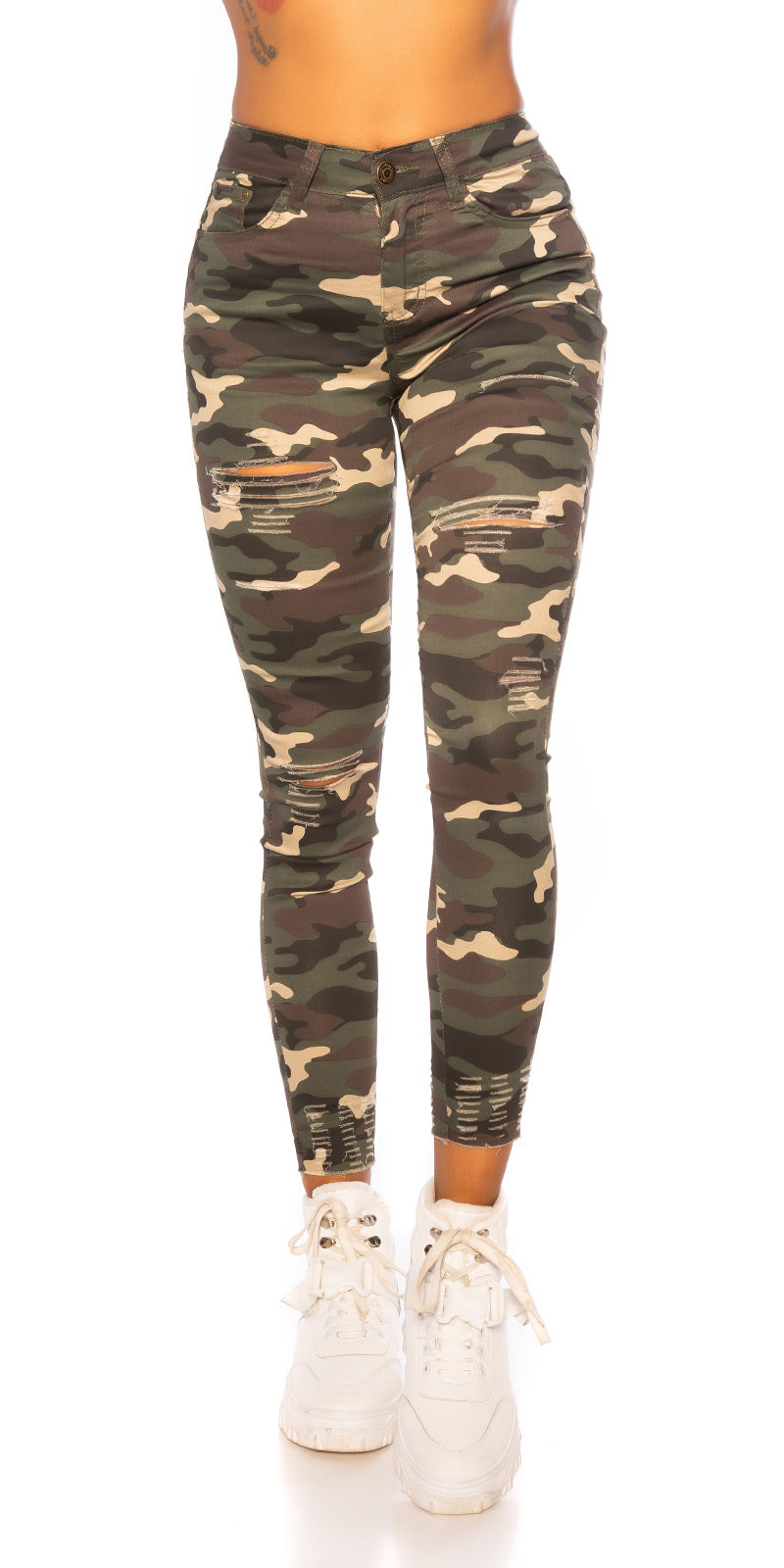 Seksowne jeansy skinny w kamuflażu