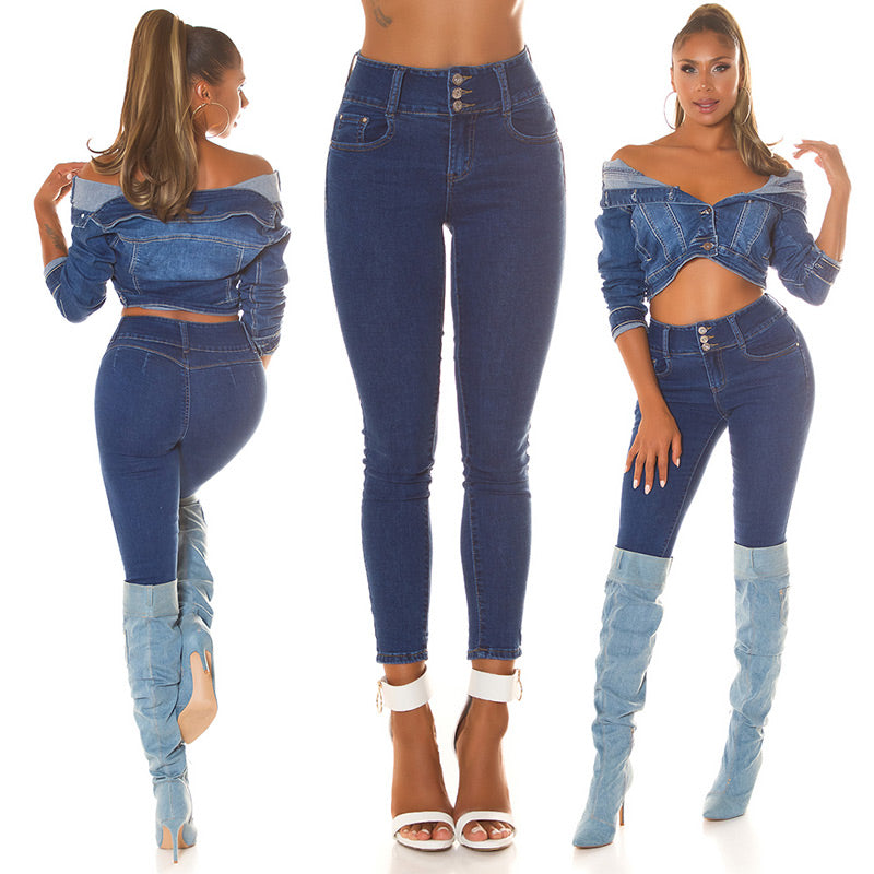 Seksowne jeansy basic z wysokim stanem i efektem push-up
