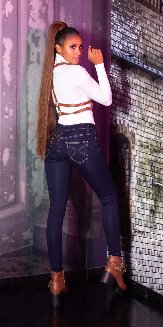 Seksowne jeansy skinny z kokardą