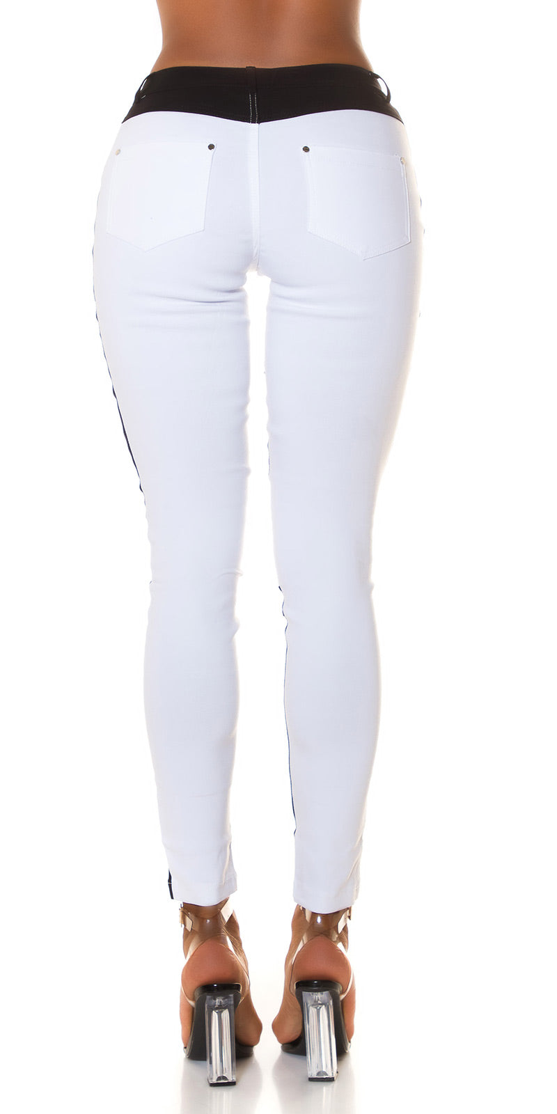 Seksowne dwukolorowe jeansy skinny ze średnim stanem