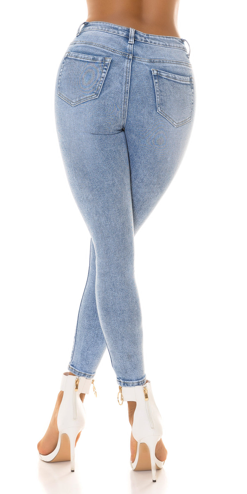 Seksowne dżinsy z wysokim stanem "acid washed" Look