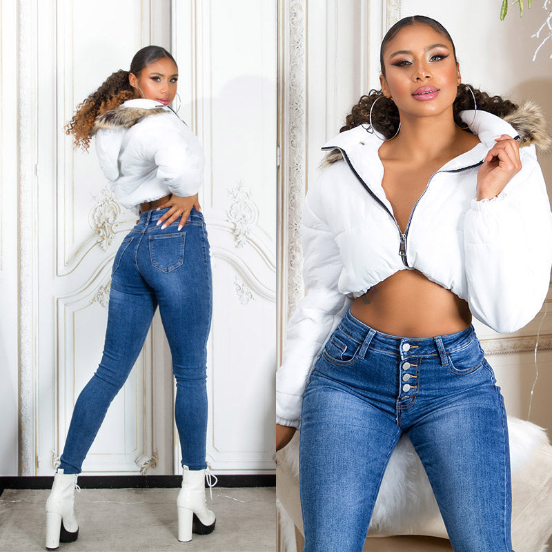 Seksowne jeansy skinny z wysokim stanem i guzikami