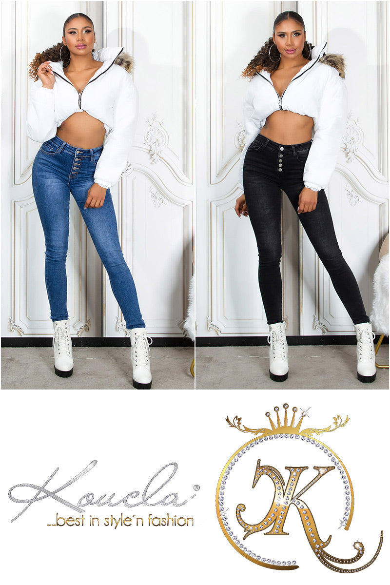 Seksowne jeansy skinny z wysokim stanem i guzikami