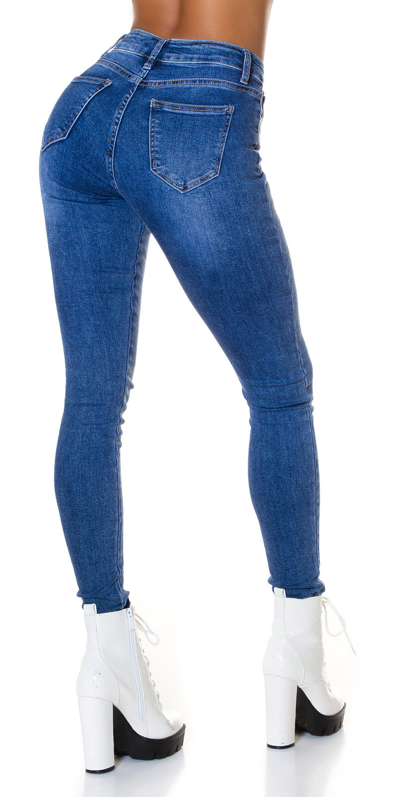 Seksowne jeansy skinny z wysokim stanem i guzikami