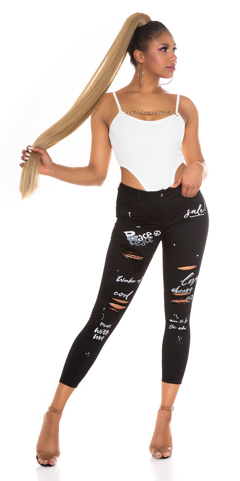 Seksowne jeansy Skinny Jeans z nadrukiem