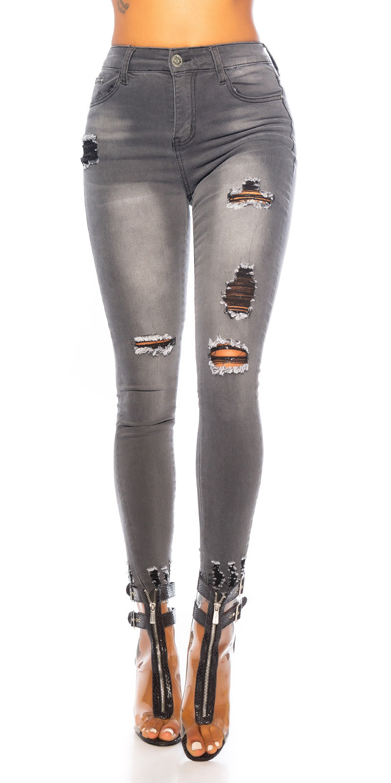 Seksowne jeansy skinny z przetarciami