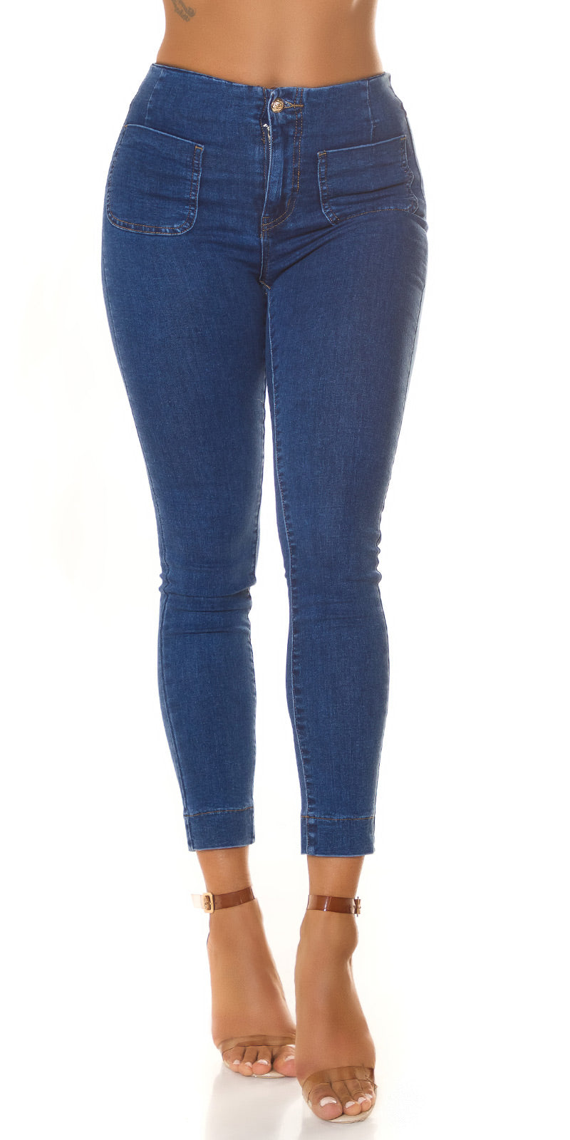 Seksowne jeansy skinny z wysokim stanem i kieszeniami
