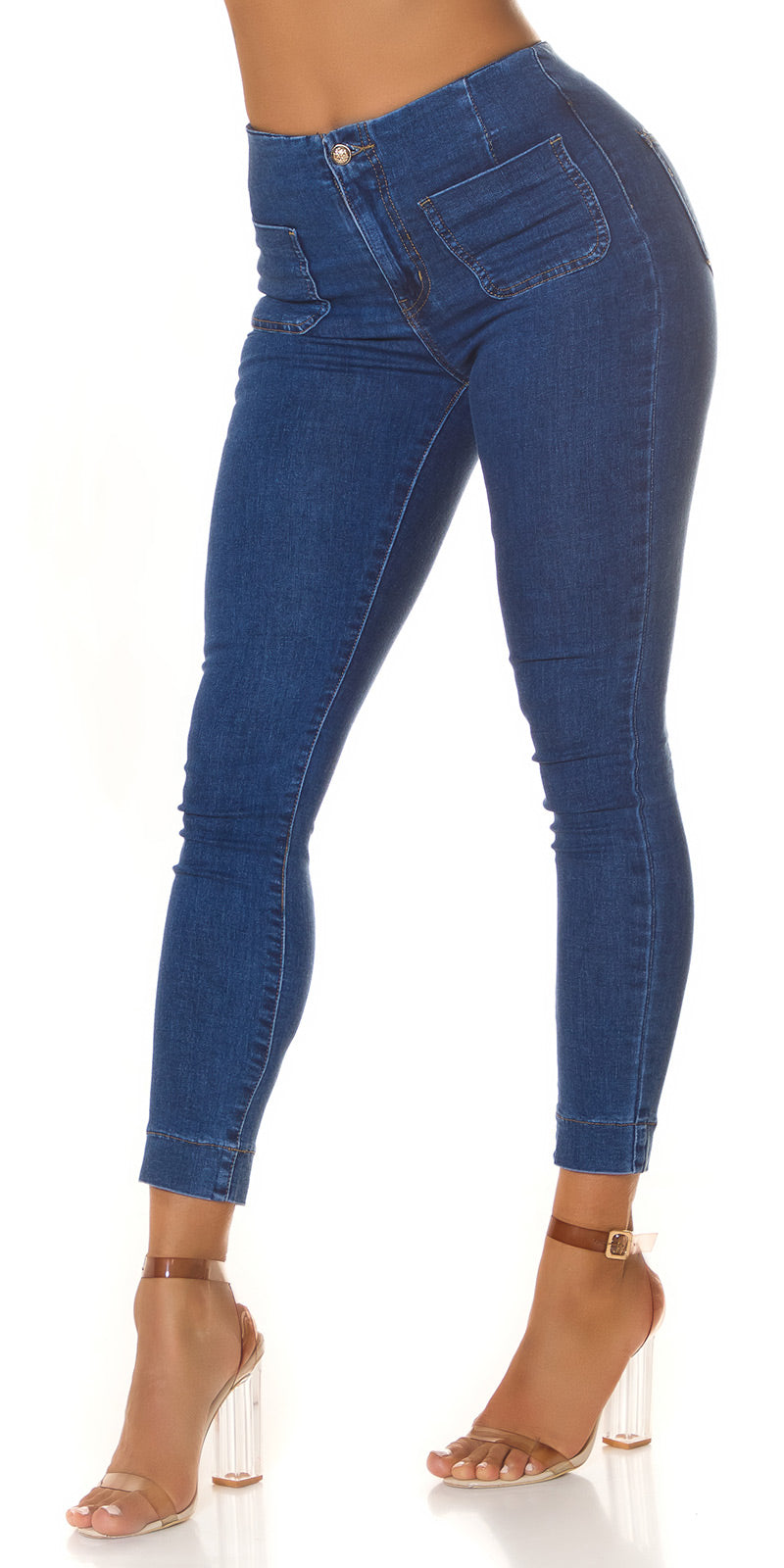 Seksowne jeansy skinny z wysokim stanem i kieszeniami