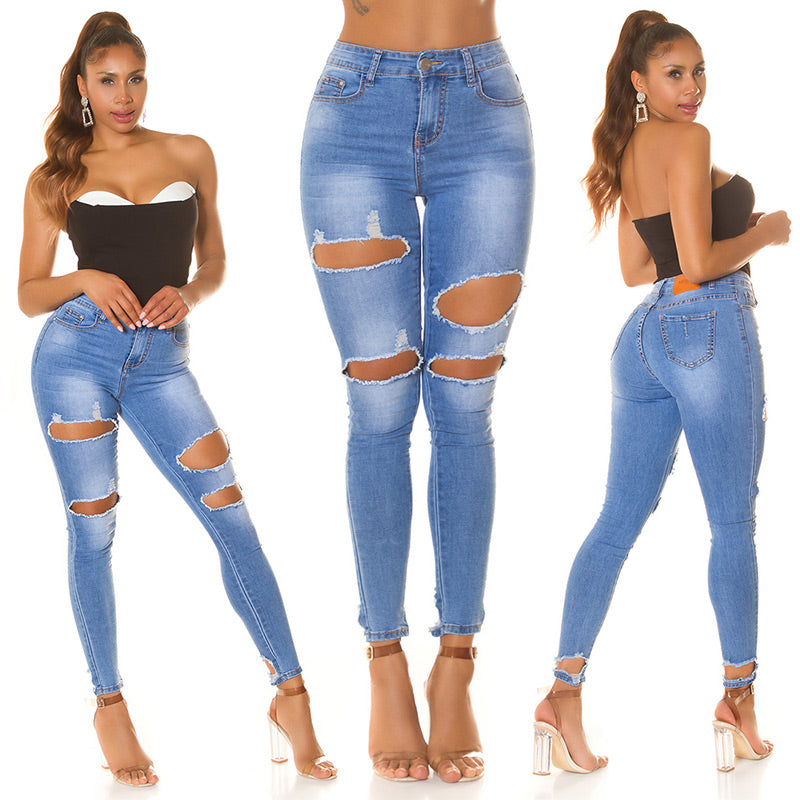 Seksowne jeansy skinny z przetarciami