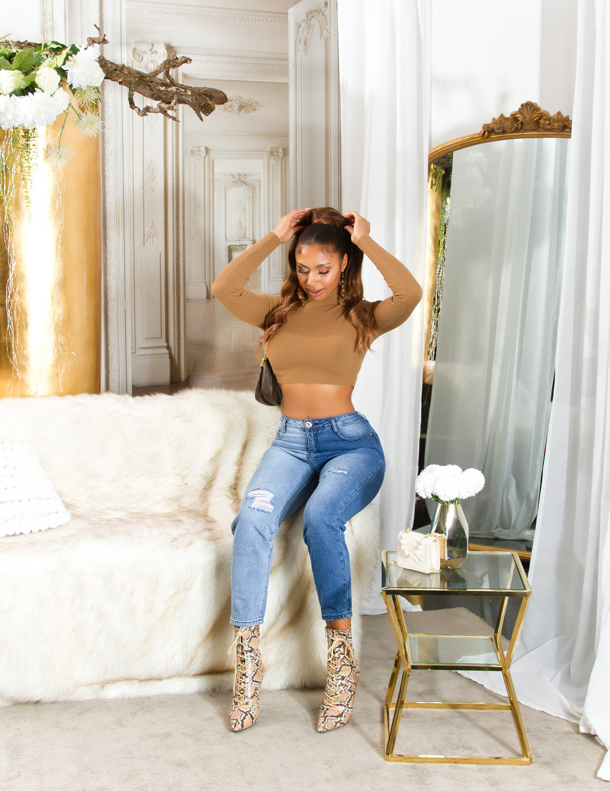 Seksowne dwukolorowe jeansy Mom Jeans z wysokim stanem - Used Look
