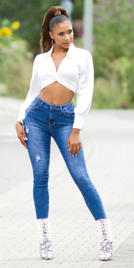 Seksowny wygląd jeansów skinny z wysokim stanem