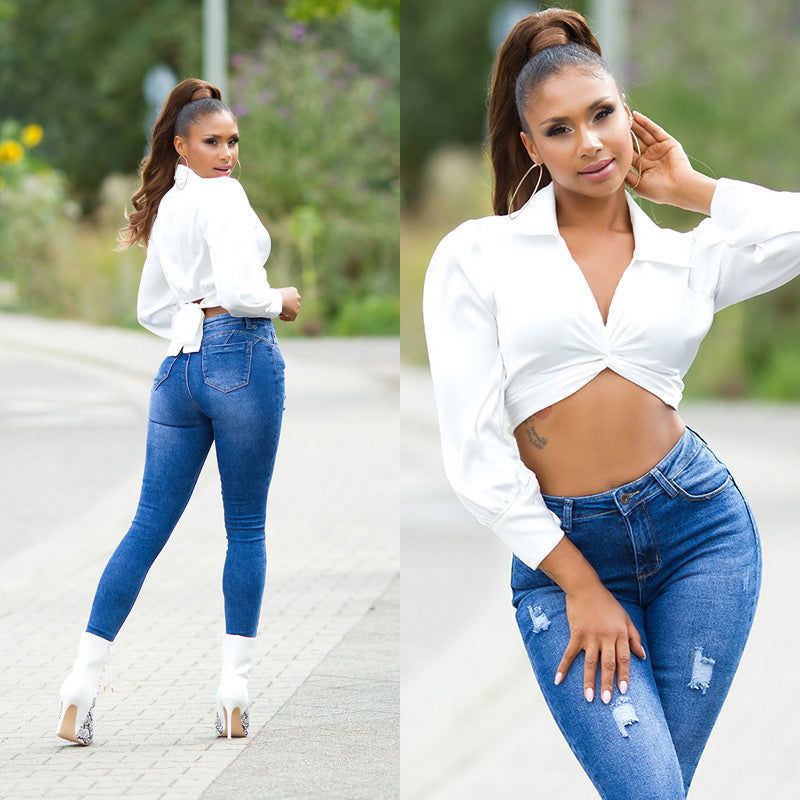 Seksowny wygląd jeansów skinny z wysokim stanem