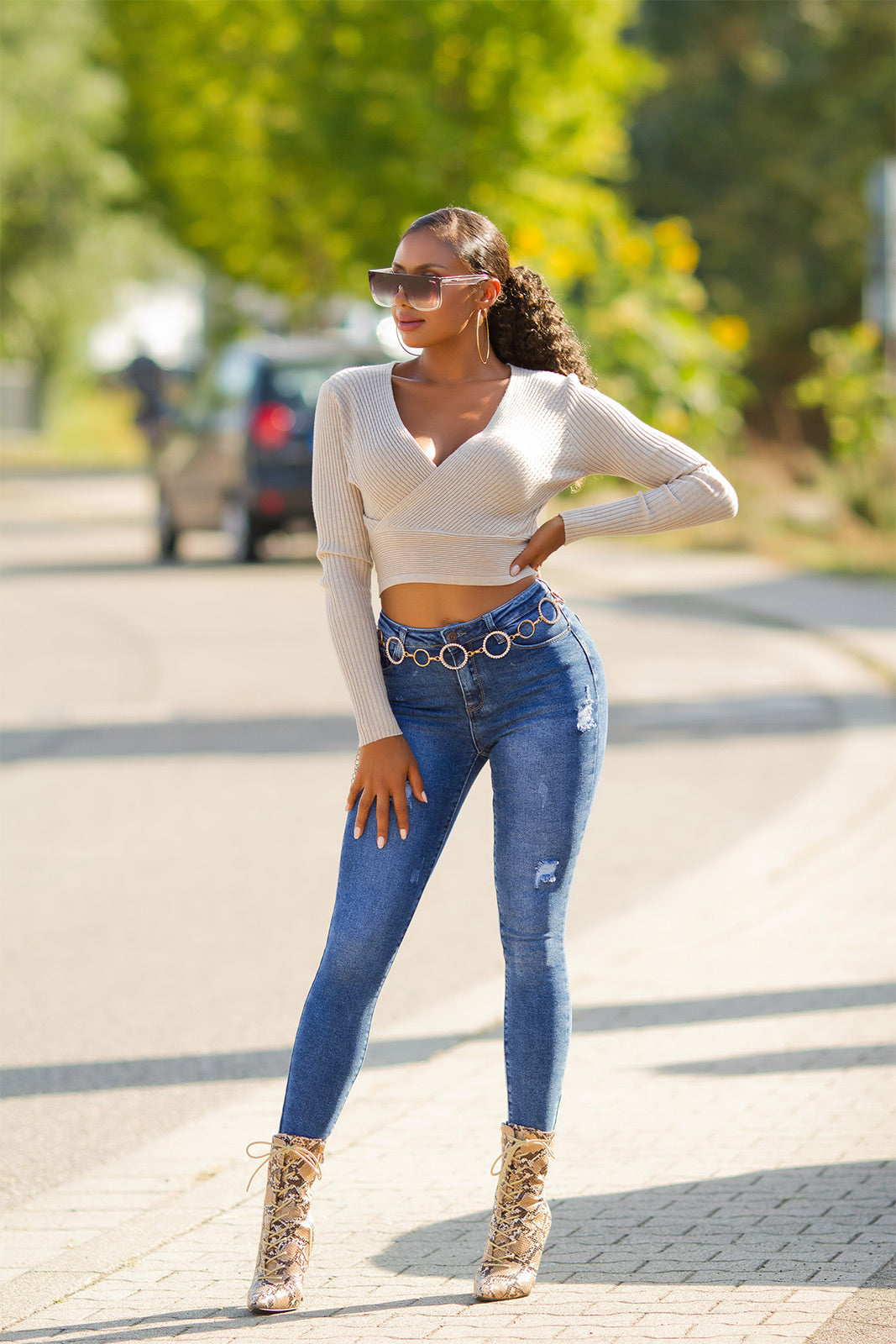 Seksowne jeansy skinny z wysokim stanem