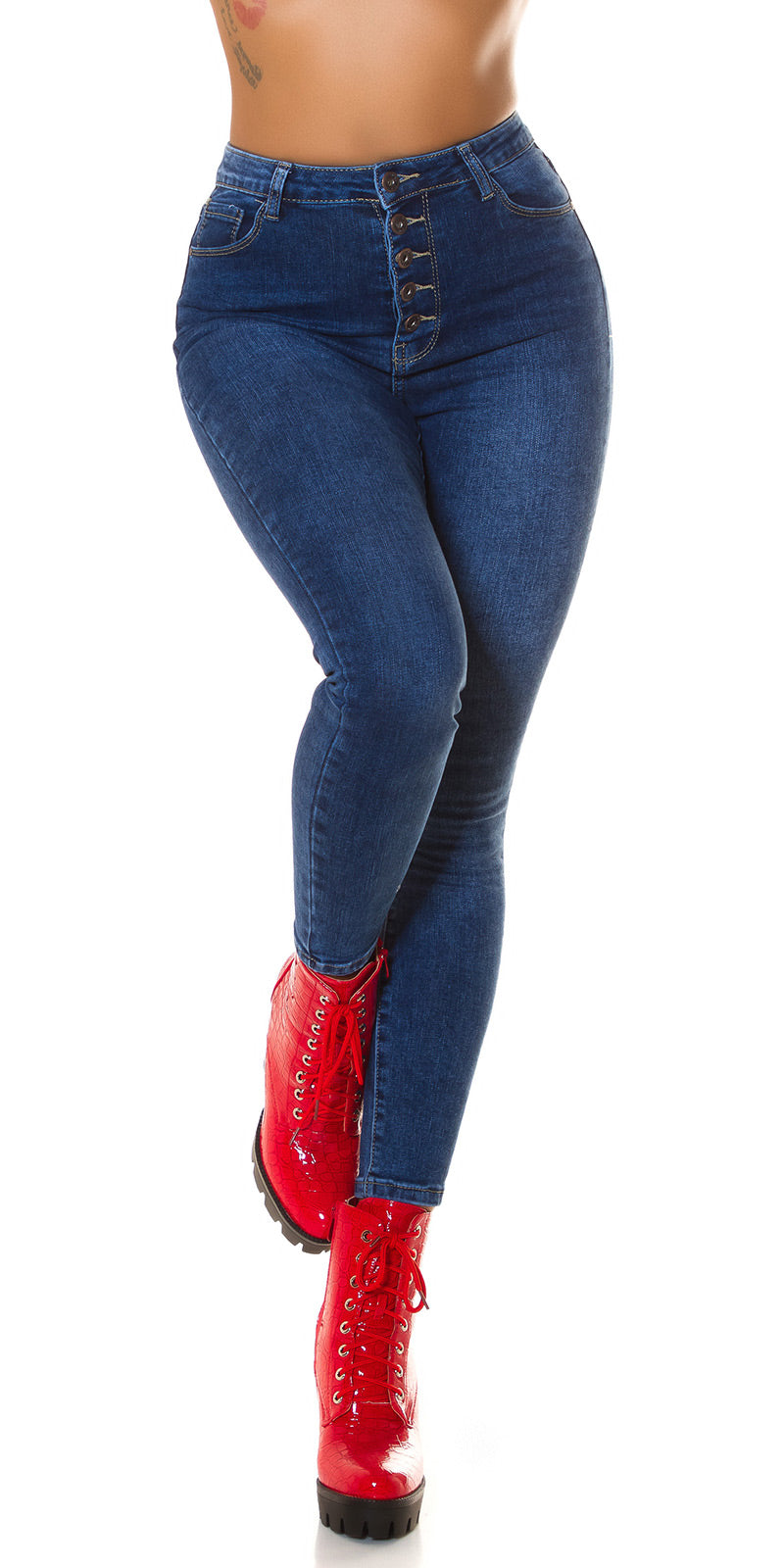 Seksowne jeansy skinny z wysokim stanem i 5 guzikami