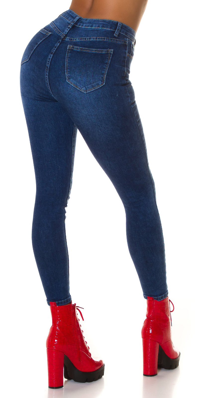 Seksowne jeansy skinny z wysokim stanem i 5 guzikami